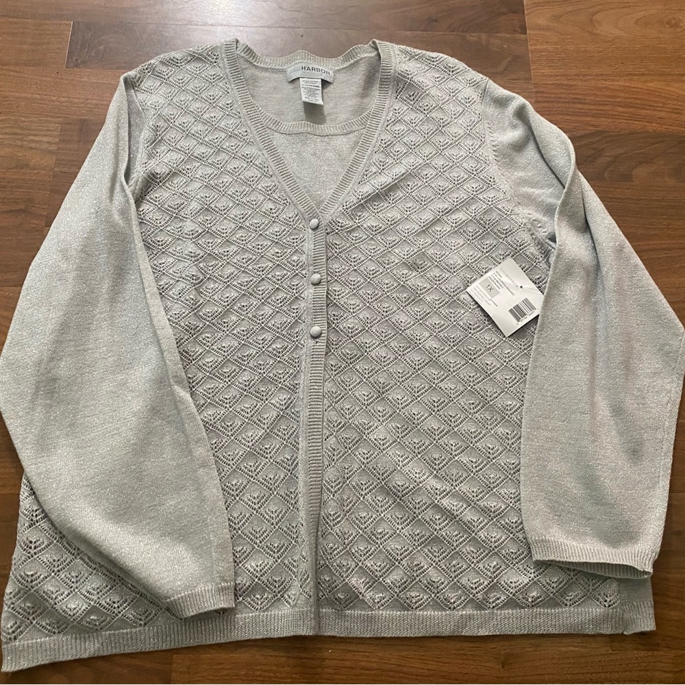 Womens Sag Harbor Metallic Silver Top combo blouse Size 1X
